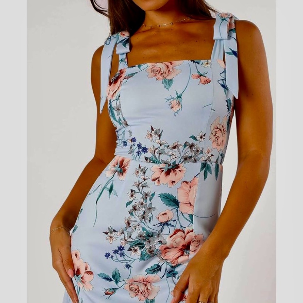 Petal & Pup Floral Midi Dress in Soft Blue